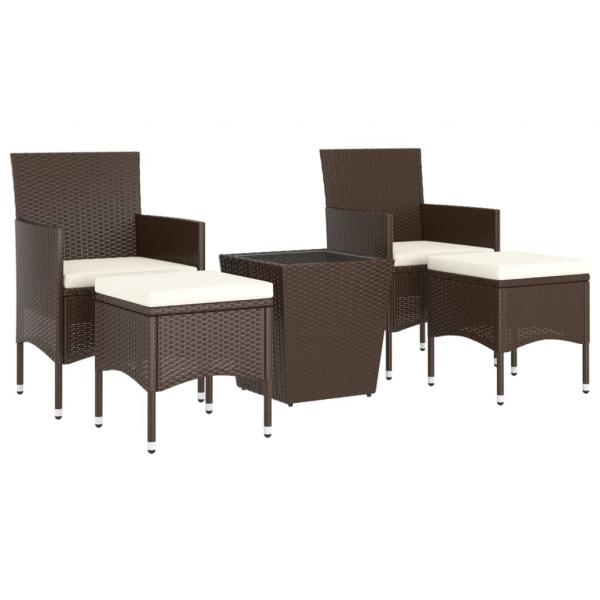 5-tlg. Bistro-Set Poly-Rattan und Hartglas Braun