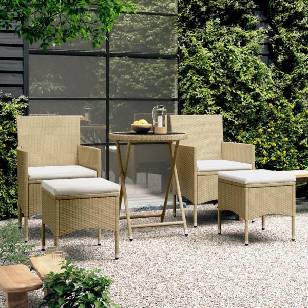 ARDEBO.de - 5-tlg. Garten-Bistro-Set Poly Rattan und Hartglas Beige