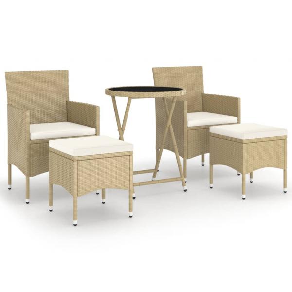 5-tlg. Garten-Bistro-Set Poly Rattan und Hartglas Beige