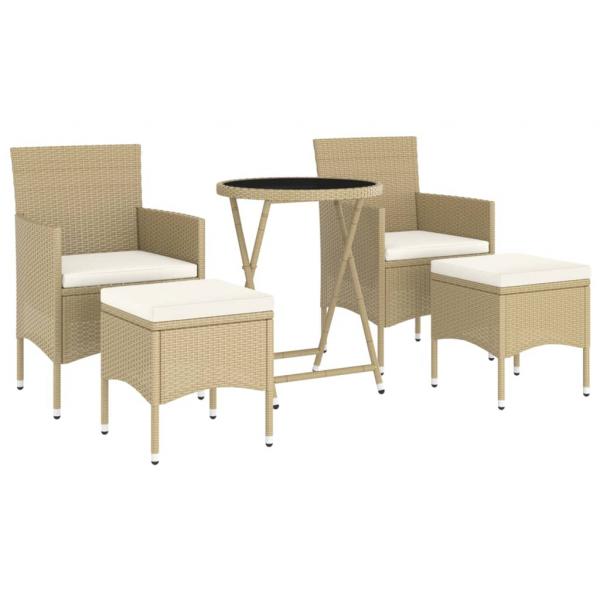 5-tlg. Garten-Bistro-Set Poly Rattan und Hartglas Beige