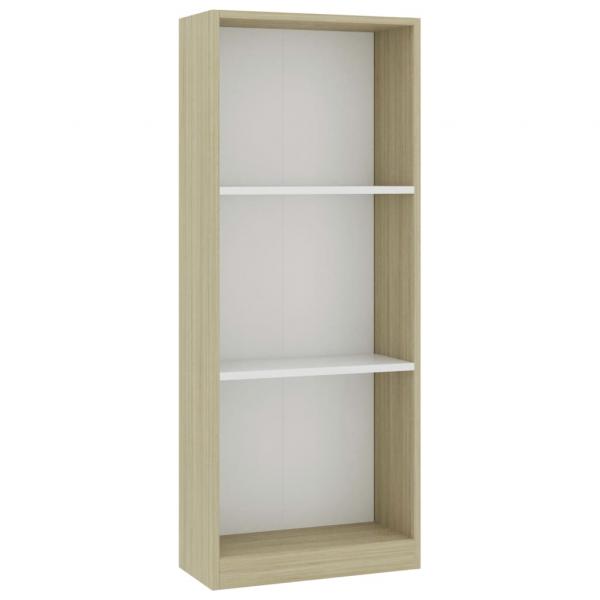 Bücherregal 3 Fächer Weiß und Sonoma 40x24x109 cm Holzwerkstoff