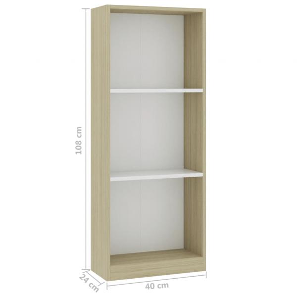 Bücherregal 3 Fächer Weiß und Sonoma 40x24x109 cm Holzwerkstoff