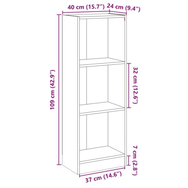 Bücherregal 3 Fächer Weiß und Sonoma 40x24x109 cm Holzwerkstoff