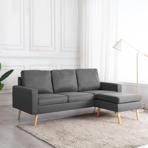 ARDEBO.de - 3-Sitzer-Sofa mit Hocker Hellgrau Stoff