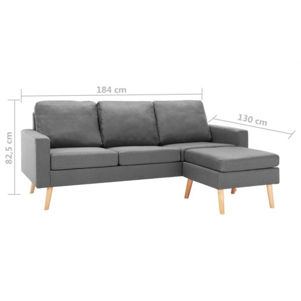 3-Sitzer-Sofa mit Hocker Hellgrau Stoff