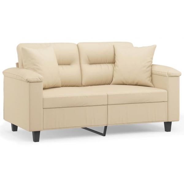 2-Sitzer-Sofa mit Kissen Creme 120 cm Mikrofasergewebe