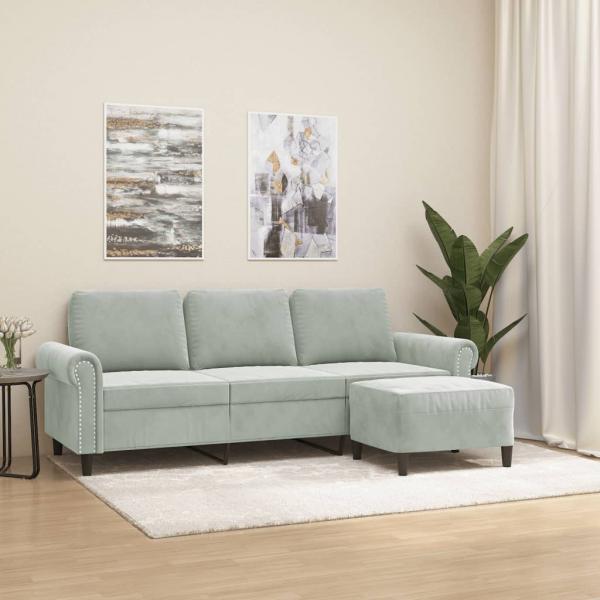 ARDEBO.de - 3-Sitzer-Sofa mit Hocker Hellgrau 180 cm Samt