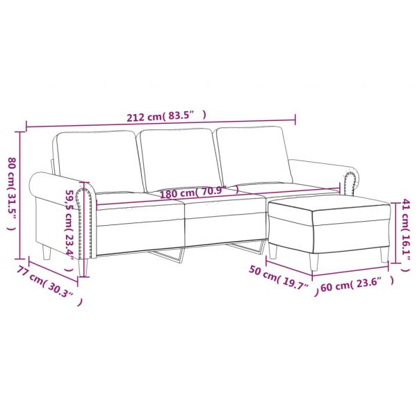 3-Sitzer-Sofa mit Hocker Hellgrau 180 cm Samt