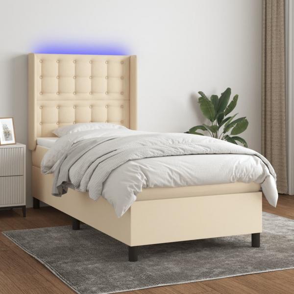 ARDEBO.de - Boxspringbett mit Matratze & LED Creme 80x200 cm Stoff