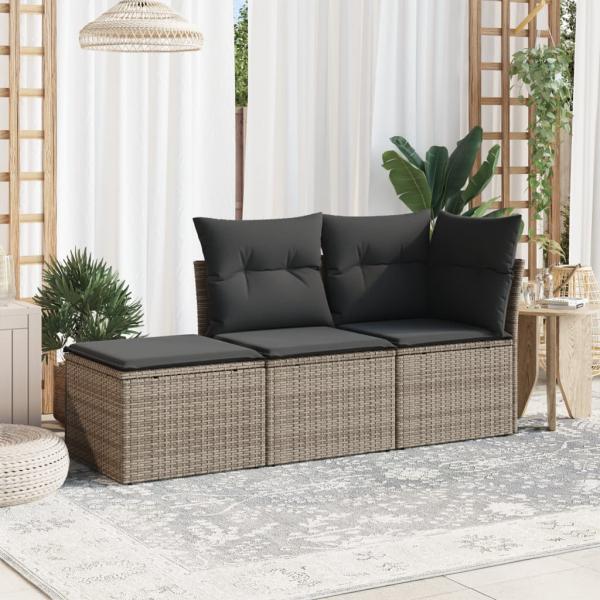 ARDEBO.de - 3-tlg. Garten-Sofagarnitur mit Kissen Grau Poly Rattan