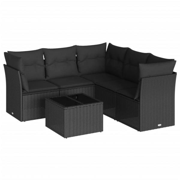 6-tlg. Garten-Sofagarnitur mit Kissen Schwarz Poly Rattan