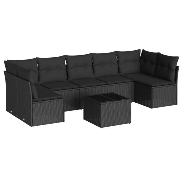 8-tlg. Garten-Sofagarnitur mit Kissen Schwarz Poly Rattan