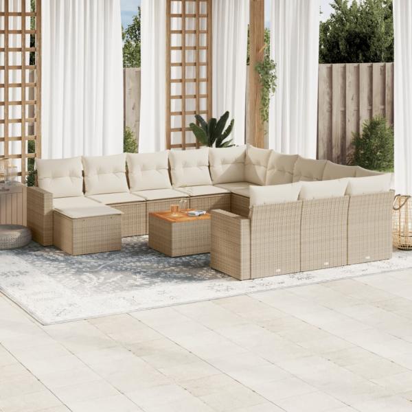 ARDEBO.de - 13-tlg. Garten-Sofagarnitur mit Kissen Beige Poly Rattan