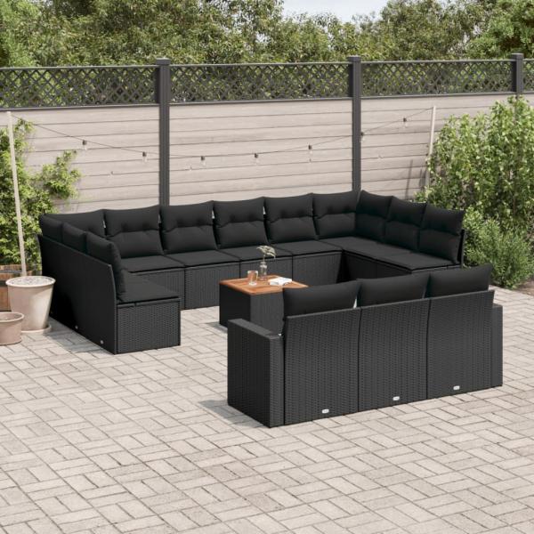 ARDEBO.de - 14-tlg. Garten-Sofagarnitur mit Kissen Schwarz Poly Rattan