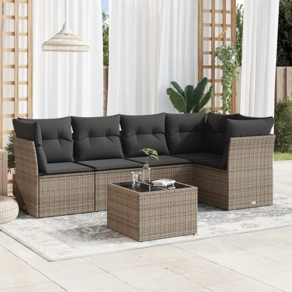 ARDEBO.de - 6-tlg. Garten-Sofagarnitur mit Kissen Grau Poly Rattan