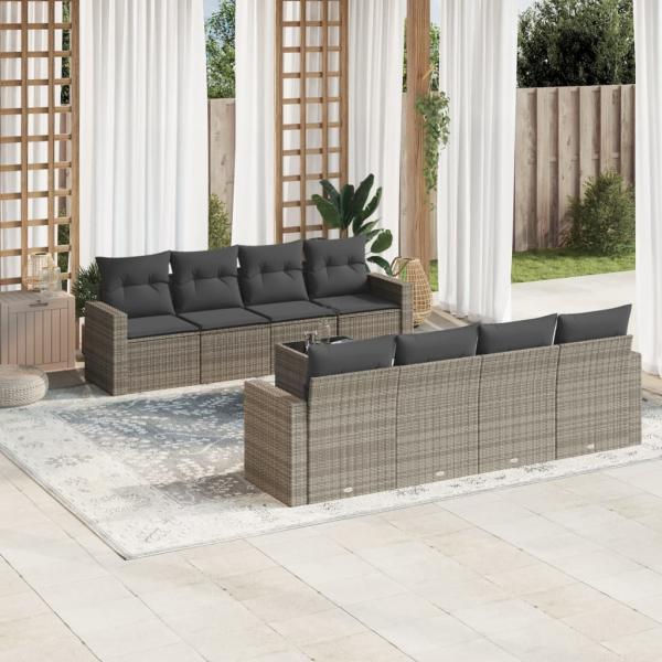 ARDEBO.de - 9-tlg. Garten-Sofagarnitur mit Kissen Grau Poly Rattan