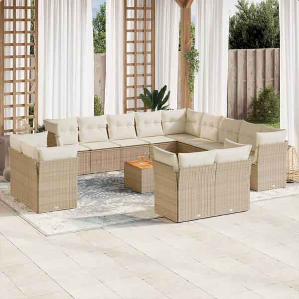 ARDEBO.de - 14-tlg. Garten-Sofagarnitur mit Kissen Beige Poly Rattan