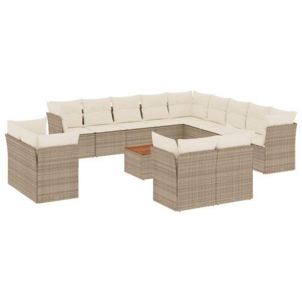 14-tlg. Garten-Sofagarnitur mit Kissen Beige Poly Rattan