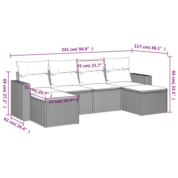 6-tlg. Garten-Sofagarnitur mit Kissen Schwarz Poly Rattan