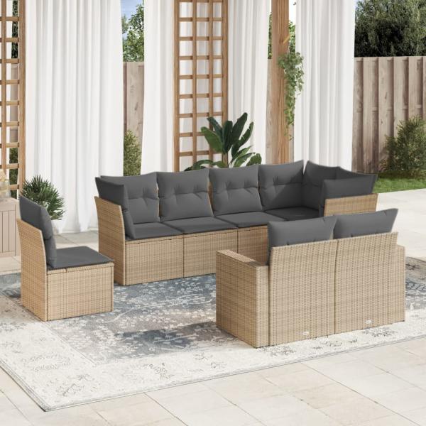 ARDEBO.de - 8-tlg. Garten-Sofagarnitur mit Kissen Beige Poly Rattan