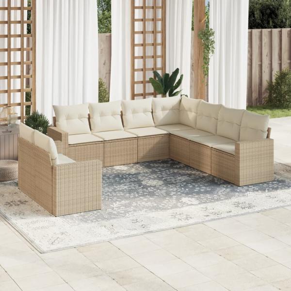 ARDEBO.de - 9-tlg. Garten-Sofagarnitur mit Kissen Beige Poly Rattan