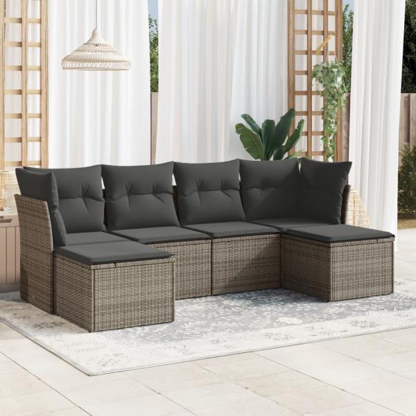 ARDEBO.de - 6-tlg. Garten-Sofagarnitur mit Kissen Grau Poly Rattan