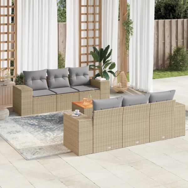 ARDEBO.de - 7-tlg. Garten-Sofagarnitur mit Kissen Beige Poly Rattan