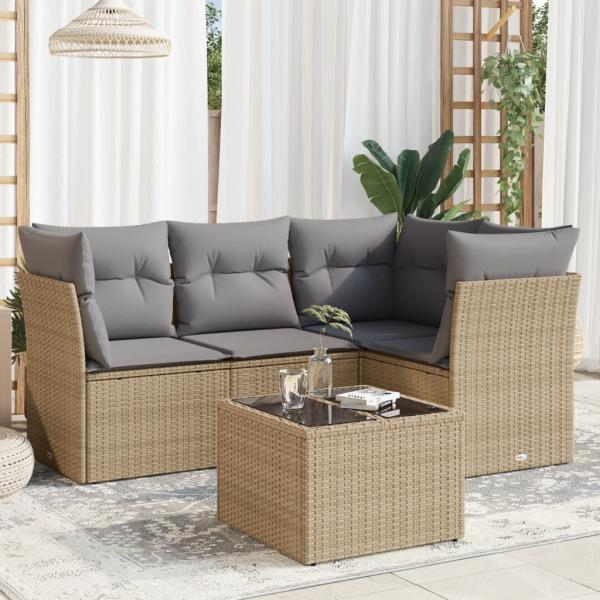 ARDEBO.de - 5-tlg. Garten-Sofagarnitur mit Kissen Beige Poly Rattan