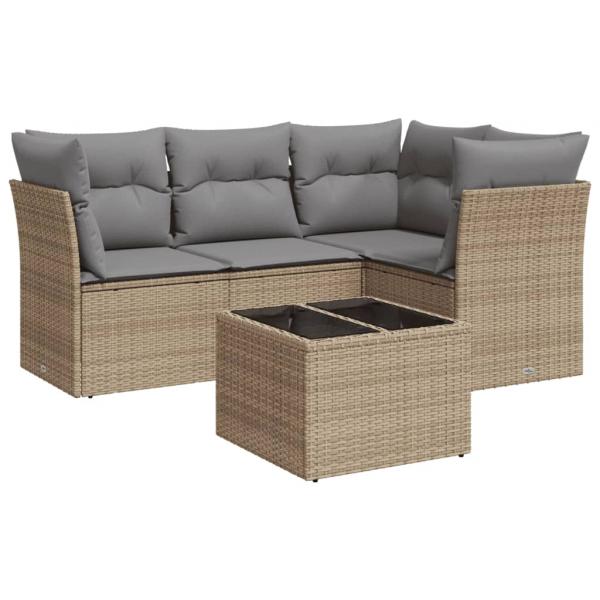 5-tlg. Garten-Sofagarnitur mit Kissen Beige Poly Rattan