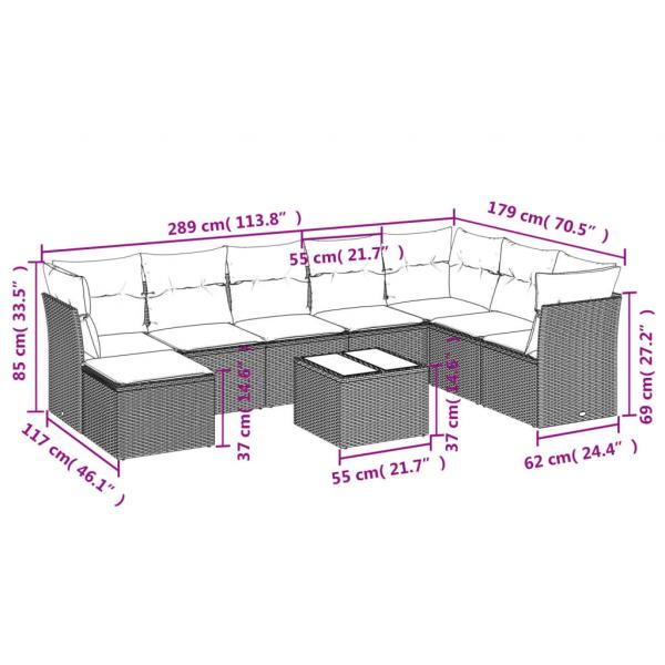 9-tlg. Garten-Sofagarnitur mit Kissen Beige Poly Rattan