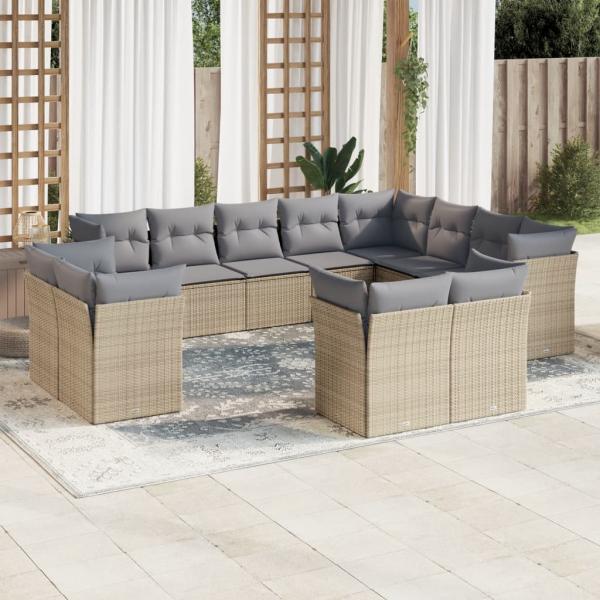 ARDEBO.de - 12-tlg. Garten-Sofagarnitur mit Kissen Beige Poly Rattan