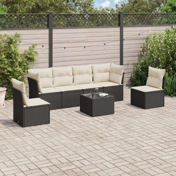 ARDEBO.de - 7-tlg. Garten-Sofagarnitur mit Kissen Schwarz Poly Rattan