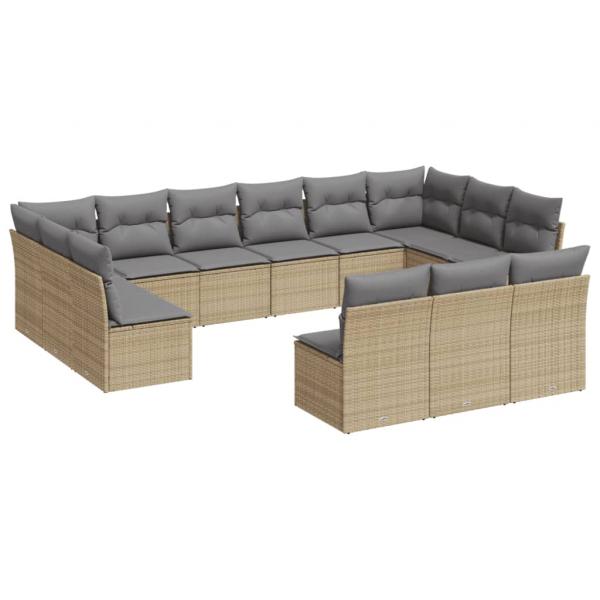 13-tlg. Garten-Sofagarnitur mit Kissen Beige Poly Rattan