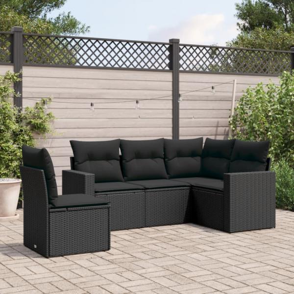 ARDEBO.de - 5-tlg. Garten-Sofagarnitur mit Kissen Schwarz Poly Rattan