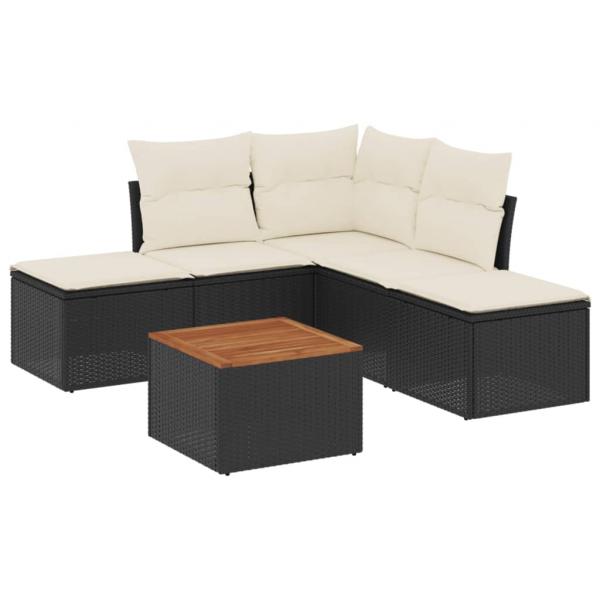 6-tlg. Garten-Sofagarnitur mit Kissen Schwarz Poly Rattan