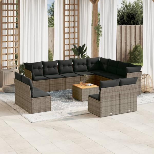 ARDEBO.de - 13-tlg. Garten-Sofagarnitur mit Kissen Grau Poly Rattan