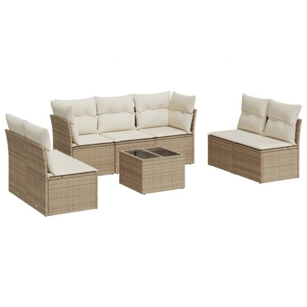 8-tlg. Garten-Sofagarnitur mit Kissen Beige Poly Rattan