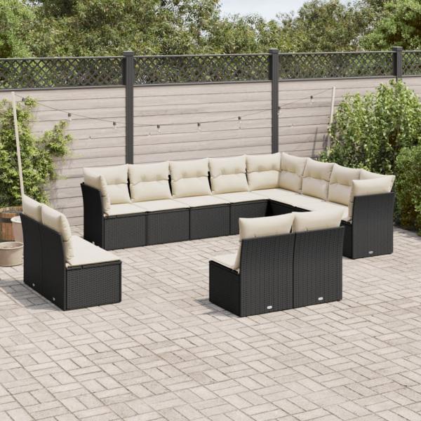 ARDEBO.de - 12-tlg. Garten-Sofagarnitur mit Kissen Schwarz Poly Rattan