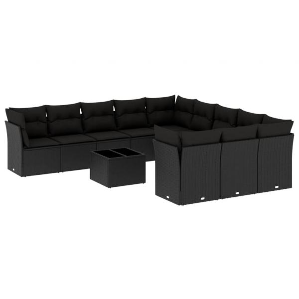 12-tlg. Garten-Sofagarnitur mit Kissen Schwarz Poly Rattan