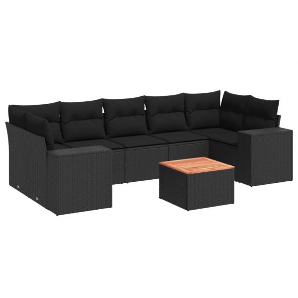 8-tlg. Garten-Sofagarnitur mit Kissen Schwarz Poly Rattan