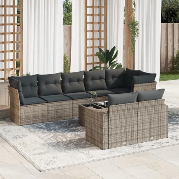 ARDEBO.de - 9-tlg. Garten-Sofagarnitur mit Kissen Grau Poly Rattan