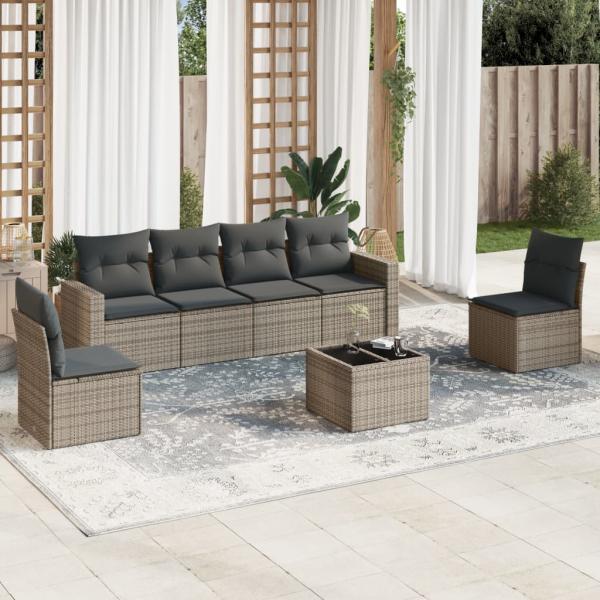 ARDEBO.de - 7-tlg. Garten-Sofagarnitur mit Kissen Grau Poly Rattan