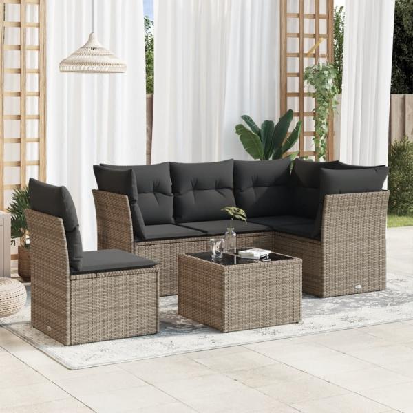 ARDEBO.de - 6-tlg. Garten-Sofagarnitur mit Kissen Grau Poly Rattan