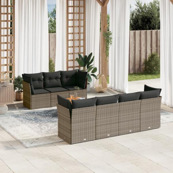 ARDEBO.de - 8-tlg. Garten-Sofagarnitur mit Kissen Grau Poly Rattan