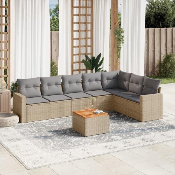 ARDEBO.de - 8-tlg. Garten-Sofagarnitur mit Kissen Beige Poly Rattan