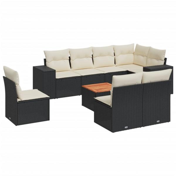 9-tlg. Garten-Sofagarnitur mit Kissen Schwarz Poly Rattan