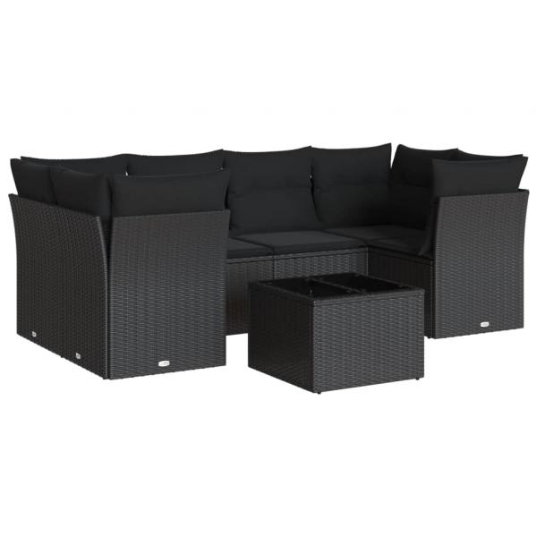 7-tlg. Garten-Sofagarnitur mit Kissen Schwarz Poly Rattan