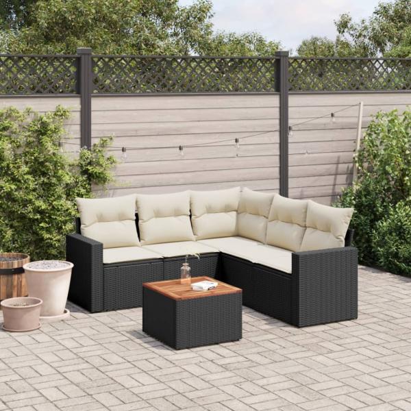 ARDEBO.de - 6-tlg. Garten-Sofagarnitur mit Kissen Schwarz Poly Rattan