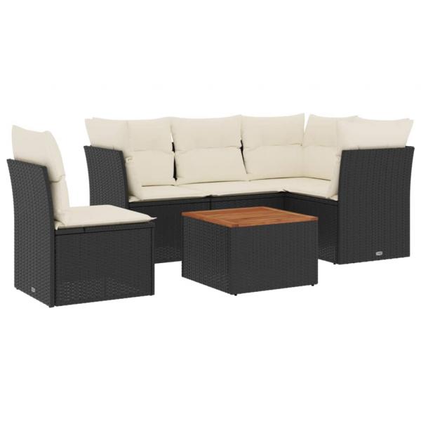 6-tlg. Garten-Sofagarnitur mit Kissen Schwarz Poly Rattan