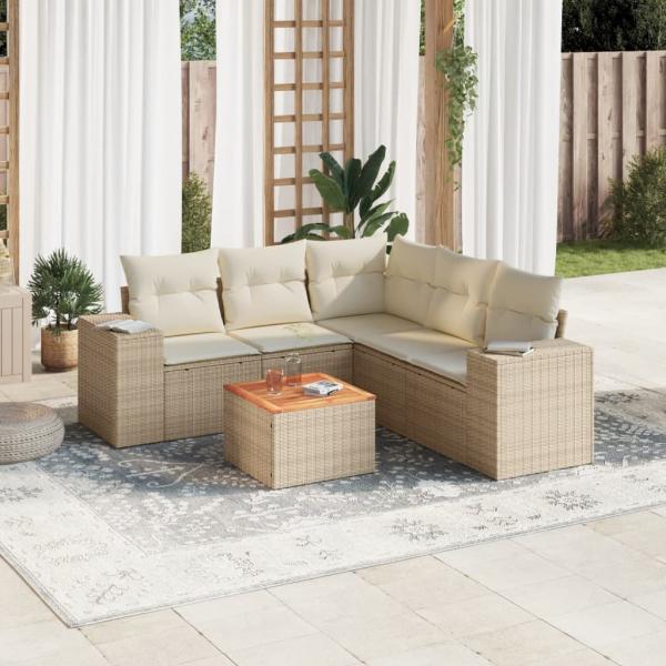 ARDEBO.de - 6-tlg. Garten-Sofagarnitur mit Kissen Beige Poly Rattan